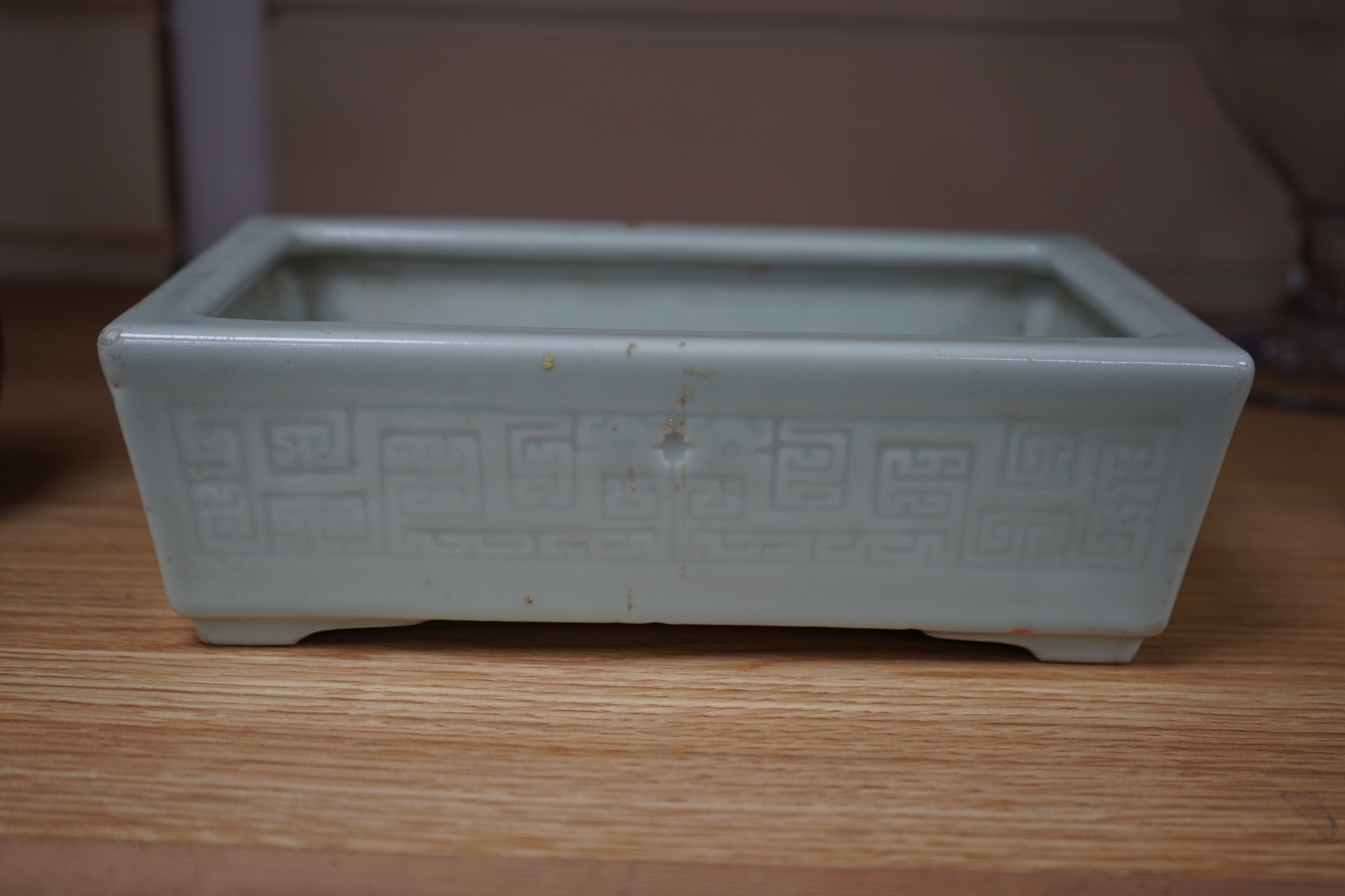 A Chinese celadon glazed planter, early 20th century, 24 cms wide x 14 deep